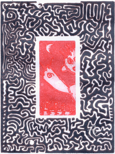 Gravures & estampes intitulée "MUE DANS LABYRINTHE" par Bruno Laxague, Œuvre d'art originale, Linogravures
