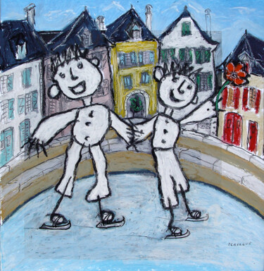 Peinture intitulée "LES PATINEURS" par Bruno Laxague, Œuvre d'art originale, Pastel