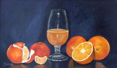 Painting titled "BODEGÓN NARANJA" by Blázquez, Original Artwork, Oil Mounted on Other rigid panel