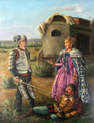 Malerei mit dem Titel "D. QUIJOTE VENCE AL…" von Blázquez, Original-Kunstwerk, Öl