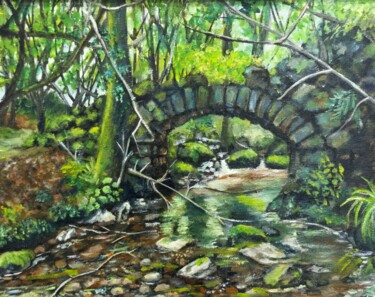 Painting titled "PUENTE PASIEGO (SEL…" by Blázquez, Original Artwork, Oil Mounted on Wood Panel