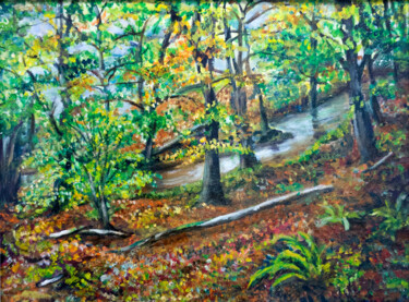 Painting titled "HAYEDO EN OTOÑO" by Blázquez, Original Artwork, Oil Mounted on Wood Panel