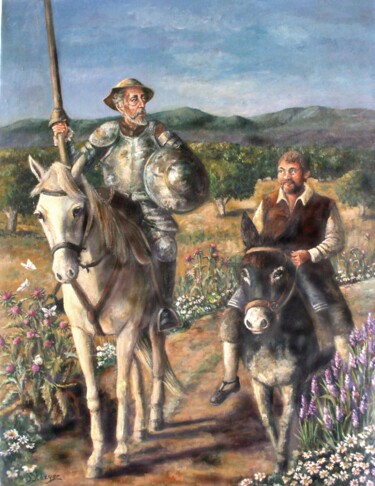 「DON QUIJOTE Y SANCH…」というタイトルの絵画 Blázquezによって, オリジナルのアートワーク, オイル