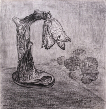 Drawing titled "The lamp and plant" by Bledi Kita, Original Artwork, Pencil