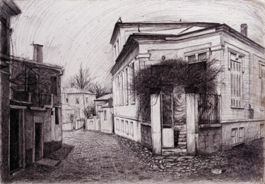 Drawing titled "Alley" by Bledi Kita, Original Artwork, Ink