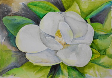 Peinture intitulée "Magnolia flower" par Bledi Kita, Œuvre d'art originale, Aquarelle