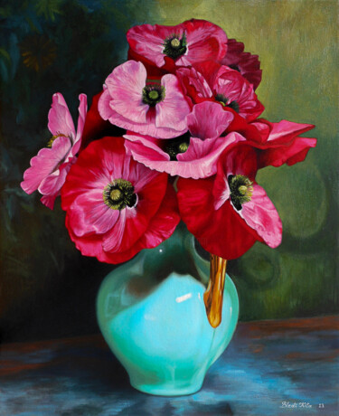 Картина под названием "Still Life, Vase wi…" - Bledi Kita, Подлинное произведение искусства, Масло Установлен на Деревянная…