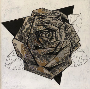 Painting titled "Rose geometry" by Olga Turchinskaya, Original Artwork, Stained glass painting Mounted on Wood Panel