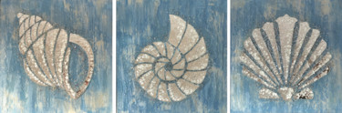 Collagen mit dem Titel "Sea shells triptych" von Olga Turchinskaya, Original-Kunstwerk, Collagen Auf Holzplatte montiert