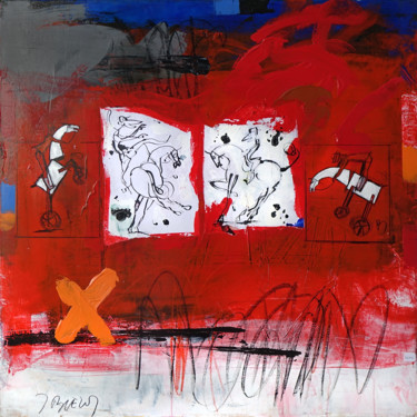 Painting titled "80x80-chevaux-rouge…" by Blezot, Original Artwork, Acrylic