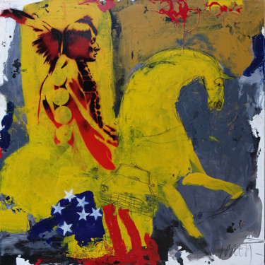 Painting titled "indien-cheval-jaune…" by Blezot, Original Artwork, Acrylic