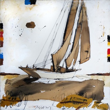 Malerei mit dem Titel "BATEAU CAFE" von Blezot, Original-Kunstwerk, Acryl