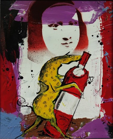 Painting titled "LA JOCONDE et sa bo…" by Blezot, Original Artwork, Acrylic Mounted on Cardboard