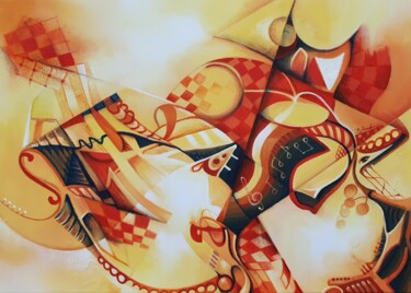 Картина под названием "Play music" - Blindu, Подлинное произведение искусства, Акрил Установлен на Деревянная рама для носил…
