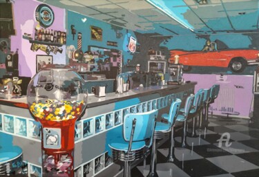 Malerei mit dem Titel "Le bar américain" von Grégory Blin, Original-Kunstwerk, Acryl