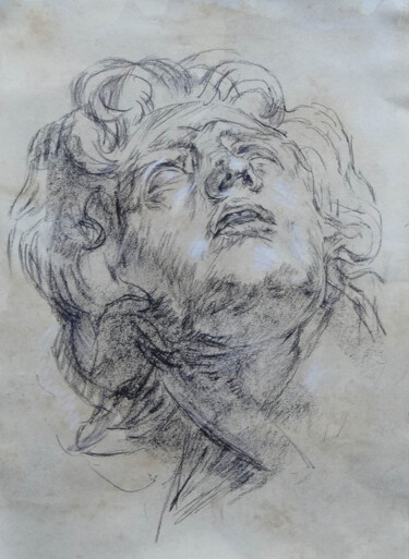 Disegno intitolato "La tête d'un jeune…" da Blinov Igor, Opera d'arte originale, Carbone