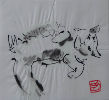 Drawing titled "Chat couché." by Blinov Igor, Original Artwork, Ink