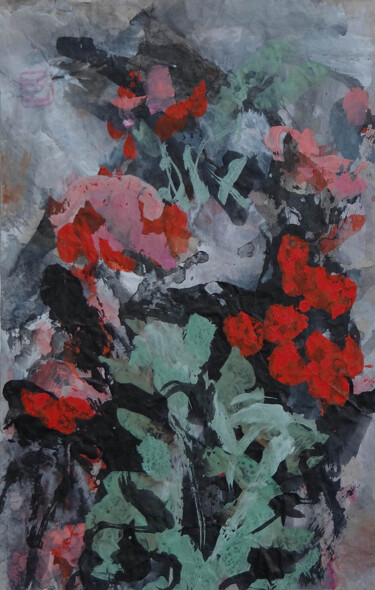 Dessin intitulée "Fleurs rouges." par Blinov Igor, Œuvre d'art originale, Acrylique