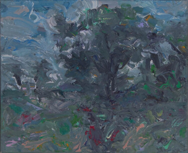 Painting titled "Arbre sombre." by Blinov Igor, Original Artwork, Acrylic Mounted on Wood Stretcher frame