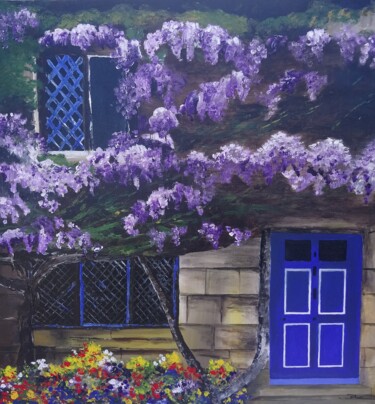 Peinture intitulée "La maison bleue" par Blm, Œuvre d'art originale, Acrylique Monté sur Châssis en bois