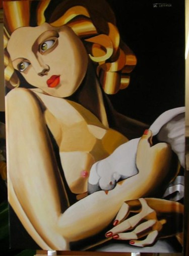 Pittura intitolato "Femme a la colombe" da Anastasia, Opera d'arte originale