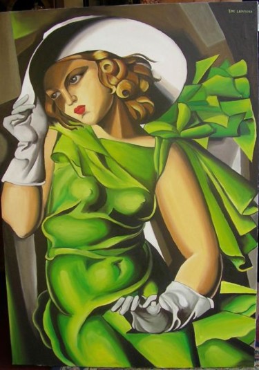 Pittura intitolato "Jeune fille en vert" da Anastasia, Opera d'arte originale