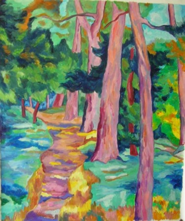 Pittura intitolato "Cammino in foresta" da Anastasia, Opera d'arte originale