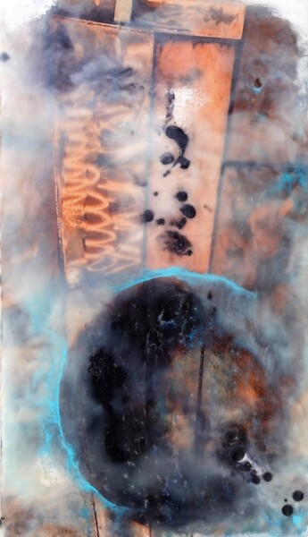 Collagen mit dem Titel "Durchblicke" von Lisa Blome, Original-Kunstwerk, Enkaustik Auf Holzplatte montiert