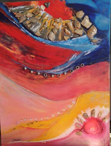 Painting titled ""HOT SAND"" by Blondomi, Original Artwork, Acrylic Mounted on Wood Stretcher frame