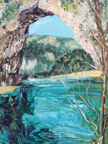 Peinture intitulée ""VALLON PONT D'ARC"" par Blondomi, Œuvre d'art originale, Acrylique