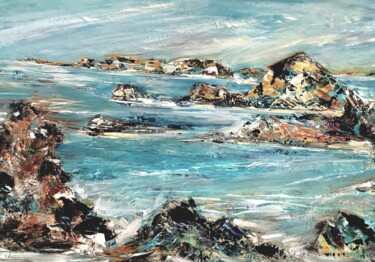 Painting titled ""ROCKY TIDE"" by Blondomi, Original Artwork, Acrylic Mounted on Wood Stretcher frame