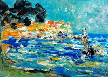Painting titled "CHAMBRE COTE MER" by Blondomi, Original Artwork, Acrylic
