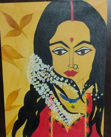 Painting titled "Dulhan painting" by Bloom In Paint Tyagi, Original Artwork, Acrylic Mounted on Wood Panel