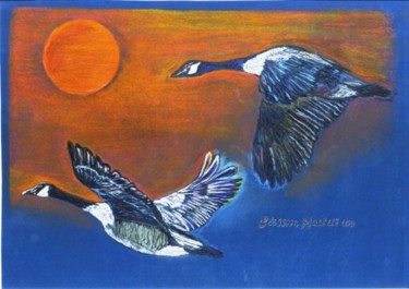 Rysunek zatytułowany „migratinggeese.jpg” autorstwa Blossom Hackett, Oryginalna praca, Pastel