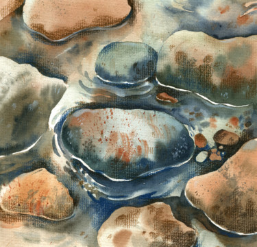 Картина под названием "Sea stones" - Veronika Shepilova (Blueberry Artist), Подлинное произведение искусства, Акварель