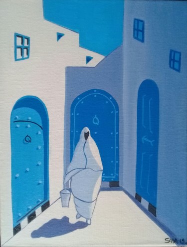 Painting titled "Femme d Essaouira" by L'Atelier De Sana, Original Artwork, Acrylic Mounted on Wood Stretcher frame