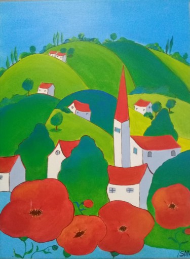 绘画 标题为“Le village aux coqu…” 由L'Atelier De Sana, 原创艺术品, 丙烯