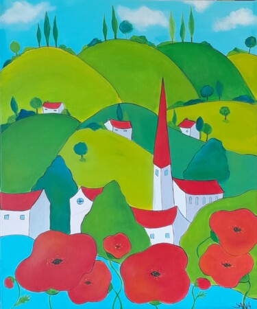 Pintura intitulada "Les toits rouges" por L'Atelier De Sana, Obras de arte originais, Acrílico
