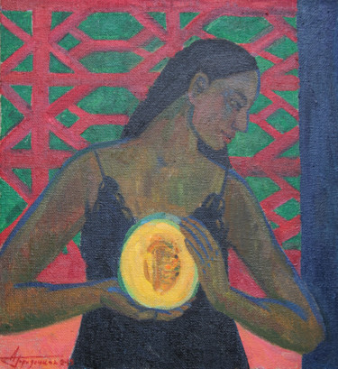 Картина под названием "Girl with melon" - Anna Gorodetskaya, Подлинное произведение искусства, Масло