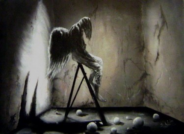 Painting titled "Sad angel ( oil pai…" by Liviu Sava, Original Artwork, Oil