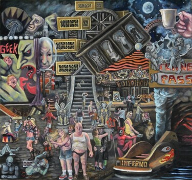 Schilderij getiteld "Carnival" door Douglas Manry, Origineel Kunstwerk, Olie