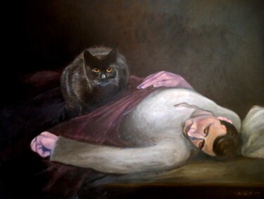 Painting titled "The Black Cat" by Douglas Manry, Original Artwork
