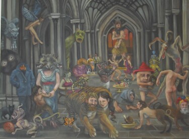 Schilderij getiteld "The Monsters Held a…" door Douglas Manry, Origineel Kunstwerk, Olie