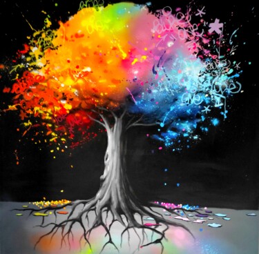 Картина под названием "Natural colorz" - Blure, Подлинное произведение искусства, Акрил Установлен на Деревянная рама для но…