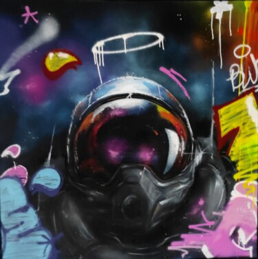 Pintura intitulada "Lunatic astronot'" por Blure, Obras de arte originais, Tinta spray Montado em Armação em madeira