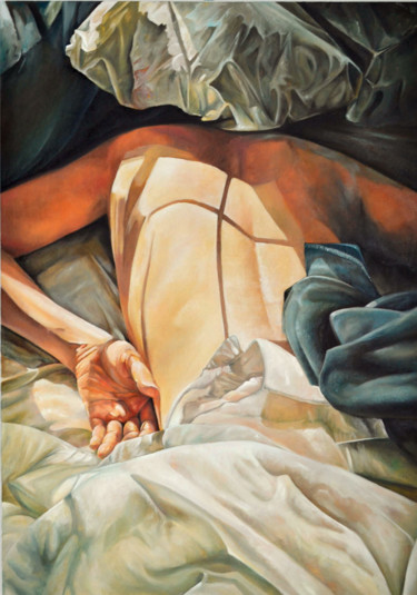 Peinture intitulée "L'endormi" par Manon Larrière, Œuvre d'art originale, Huile Monté sur Châssis en bois