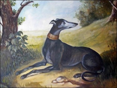 Painting titled "BLACK GREYHOUND" by Beata Sikorska-Łabęcka, Original Artwork
