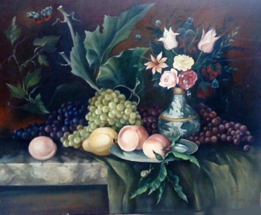 Painting titled "Still life with flo…" by Beata Sikorska-Łabęcka, Original Artwork, Oil