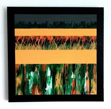 Painting titled "Pumpkin Blocks" by Bnsy, Original Artwork, Acrylic Mounted on Wood Stretcher frame