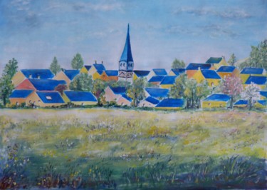 Painting titled "Le village bleu" by Jean Barace, Original Artwork
